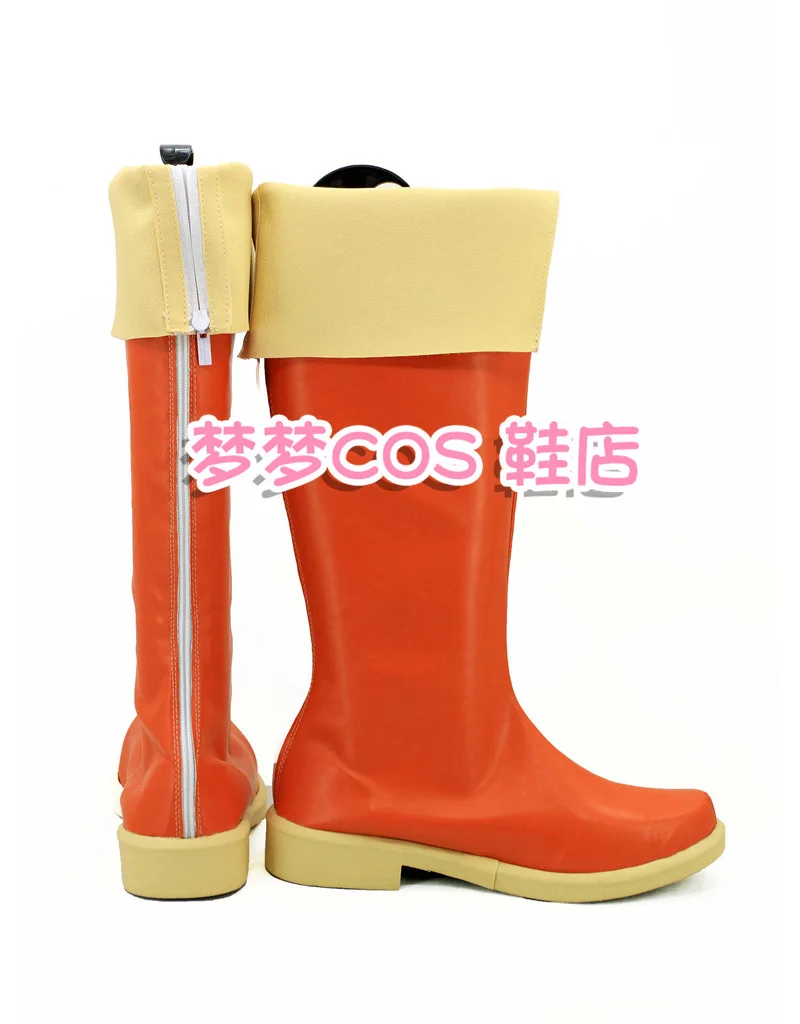 Anime Blessings to a wonderful world! Megumin Cosplay Shoes Orange Medium-long PU Leather Flat Sole Boots For Halloween Carnival
