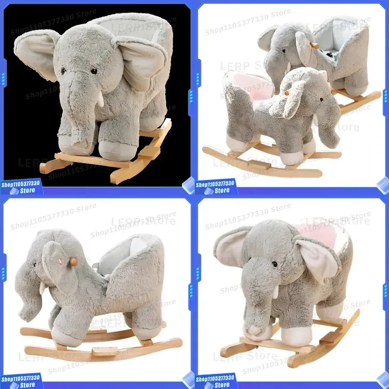 Grey Elephant Plush Rocking Chair for Baby 6-36 Months Soft Stuffed Animal Riding Toy for Toddlers Safe Children Gift Soft
