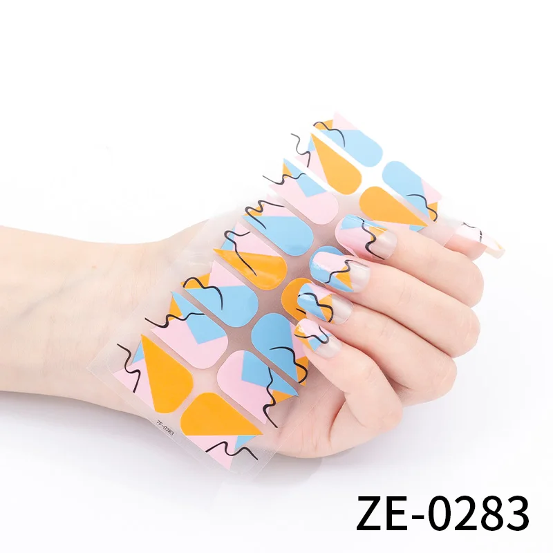 16Tips Full Cover Nail Stickers Summer Colorful Stripe Nail Polish Strips Self-Adhesive Slider Nail Art Sticker Manicure Decor
