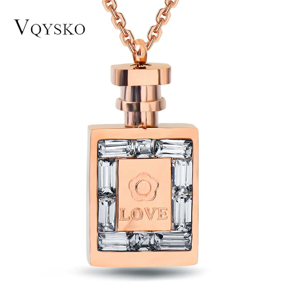 Botella de perfume creativa personalizada, fuente de piedra con inserción geométrica, collar de acero de titanio de amor, regalo del Día de San Valentín, ropa de mujer dail