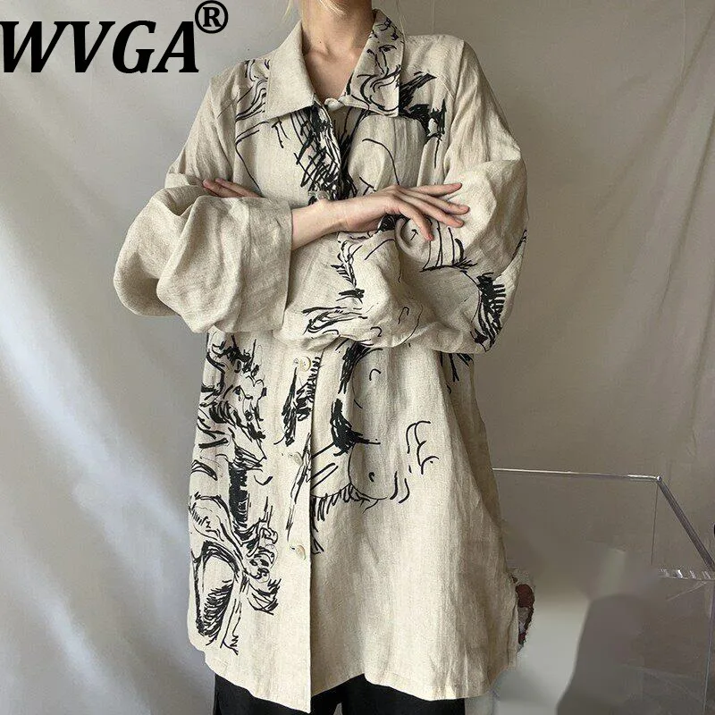 WVGA Spring Autumn New Man Tide Trendy Hand-Painted Trendy Long Sleeve Shirts Niche Chic Casual Turn-Down Collar Tops Ins W20487