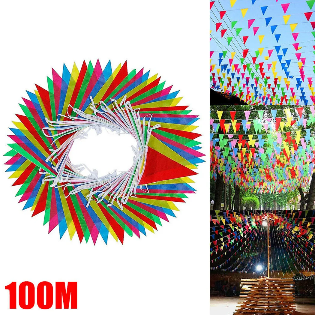 100 Meters Handmade Fabric Bunting Triangle Flags Wedding Festival Outdoor Decor Pennant String Banner Buntings Colorful