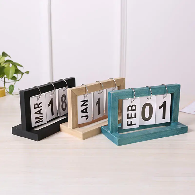 High Quality Simple Wooden Calendar Flip Page Home Gift Decoration Desktop Perpetual Calendar Photo Decoration Woodiness﻿