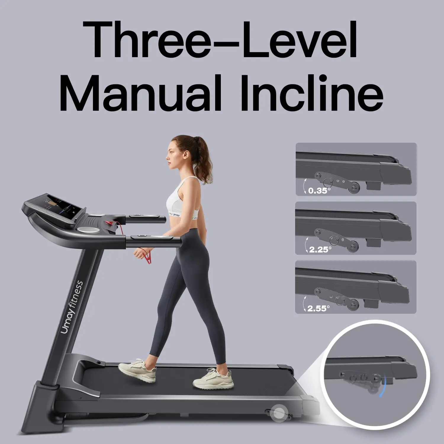 Fitness Home Auto Folding 3 Level Incline Treadmill with Pulse Sensors, 3.0 HP Quiet Brush less