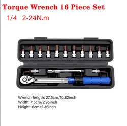 2-24Nm High Precision 1/4inch Torque Preset Wrench Quick Release Ratchet Wrench Car Repair Hand Tool Set Of 16 Mechanical Repair