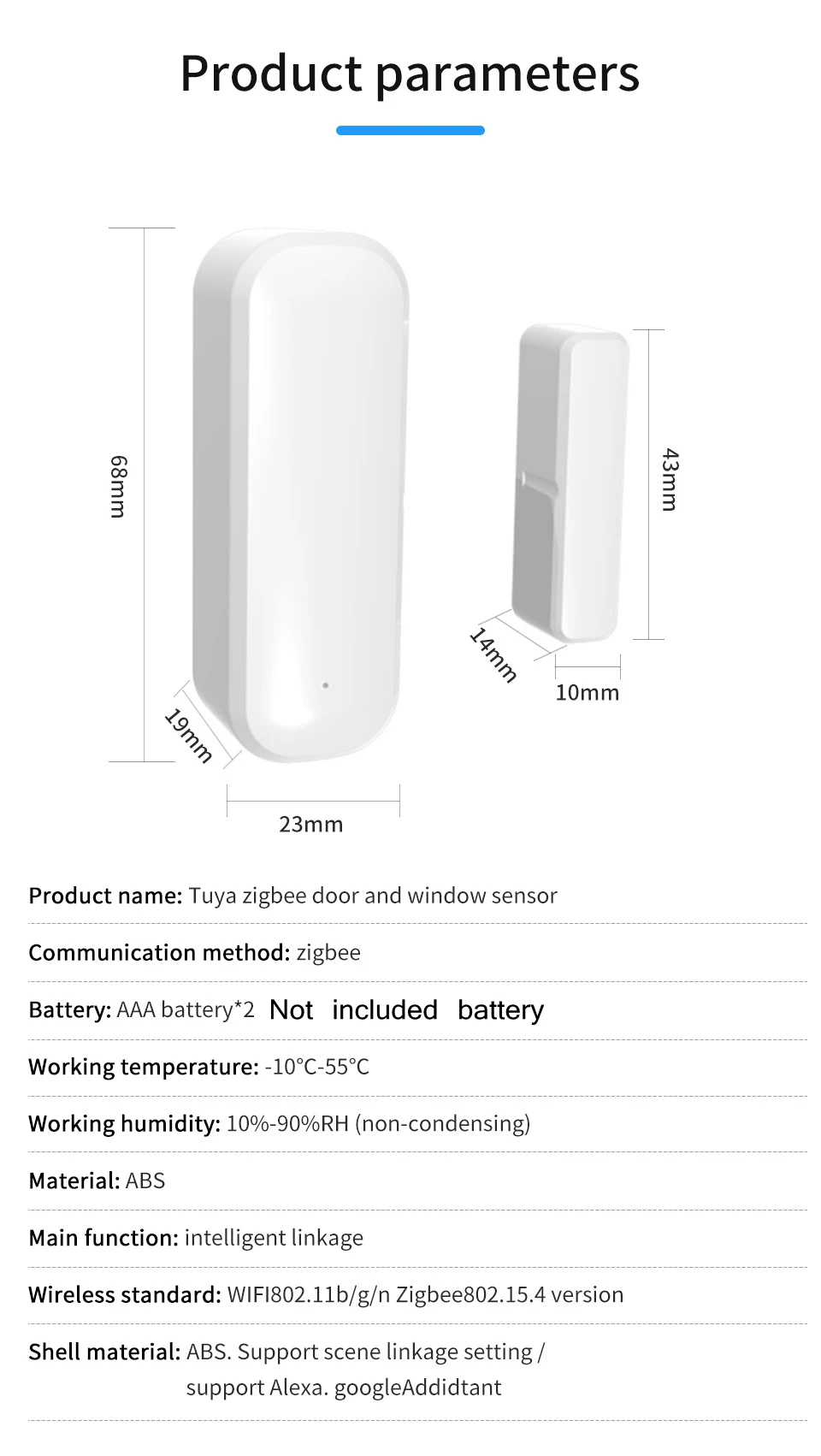 Tuya ZigBee WiFi sensore per porte e finestre Smartlife App Control Open Closed Alarm System Detector protezione di sicurezza per Alexa Google