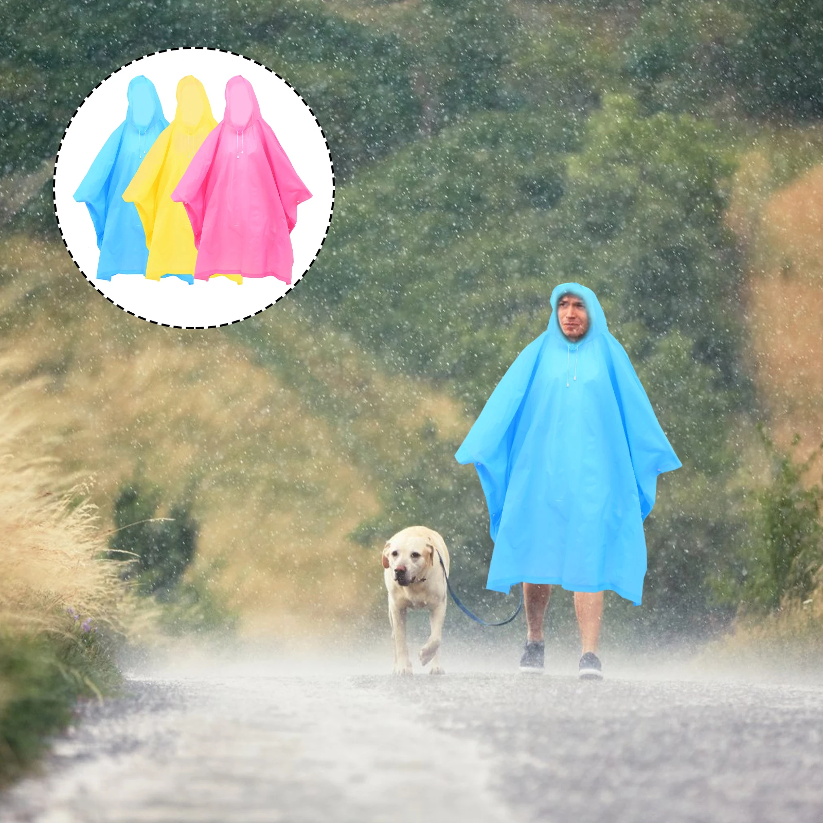 

3Pcs EVA Hooded Raincoat Adults Ponchos Lightweight Waterproof Camping Outdoor Travel Reusable MoistureResistant Poncho