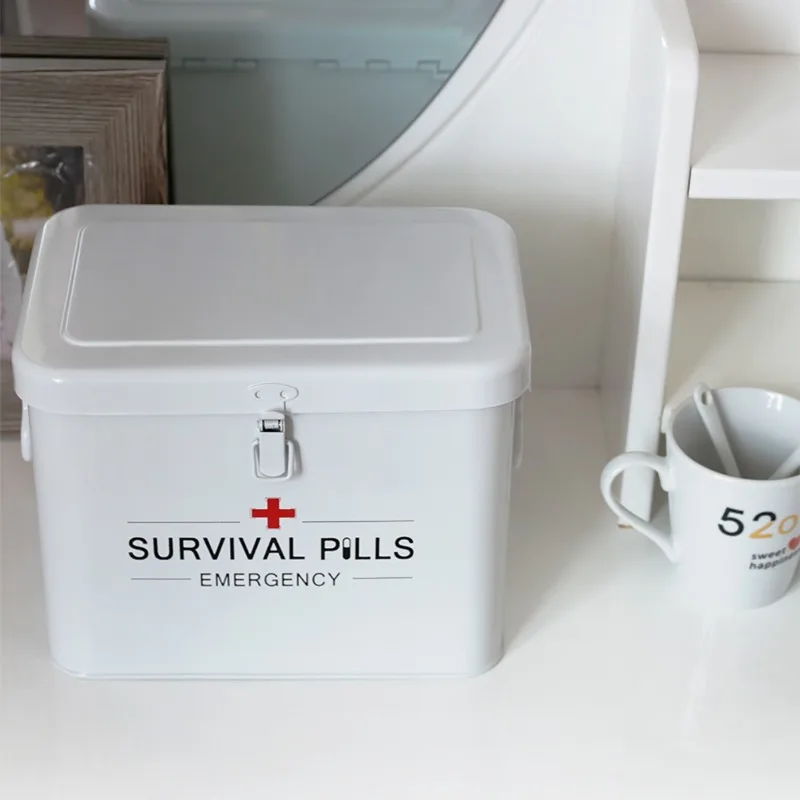 Large Capacity Family First Aid Kit with Lock Portable Metal Organizer Multi-Layer Emergency Storage Box for Home