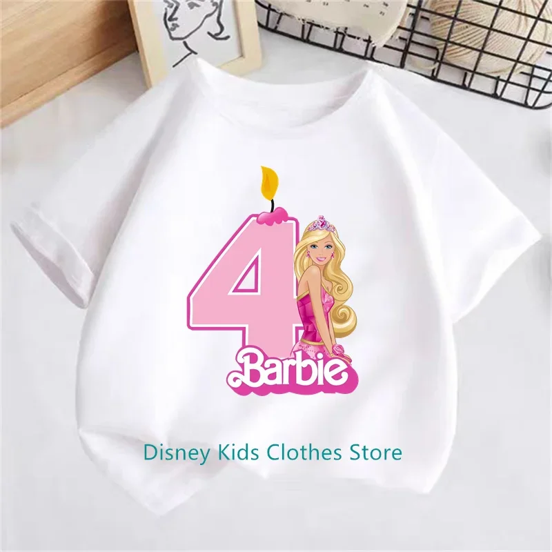 New Barbie Children Birthday Number 1-14 T Shirt Kid Kawaii Boy Girl Casual Clothes Anime Cartoons Kids T-shirts Tops Tee