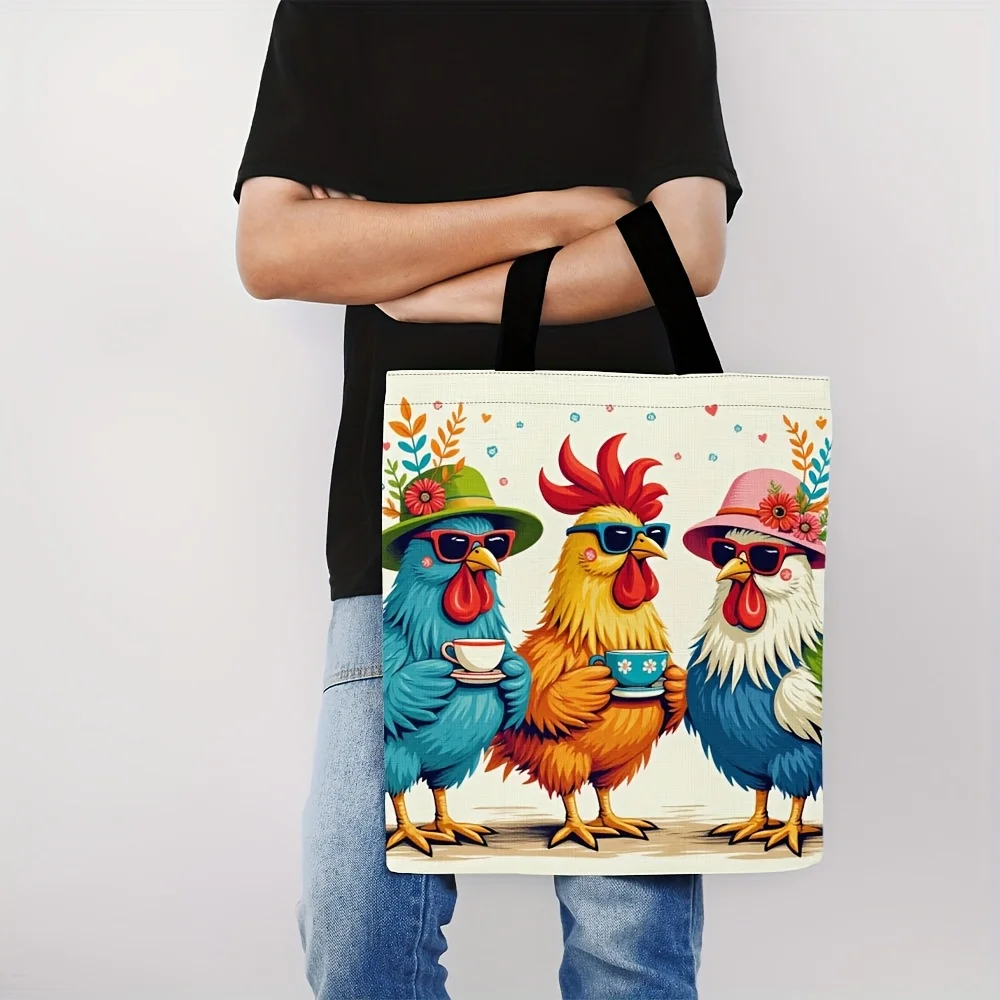 

1pc, Playful Farm Chicken Tote Bag, Spacious Shoulder Handbag for Shopping, Work & Travel