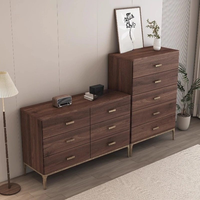 

Black walnut solid wood dining side cabinet, entrance cabinet, smoked oak color living room locker, storage cabinet retro style