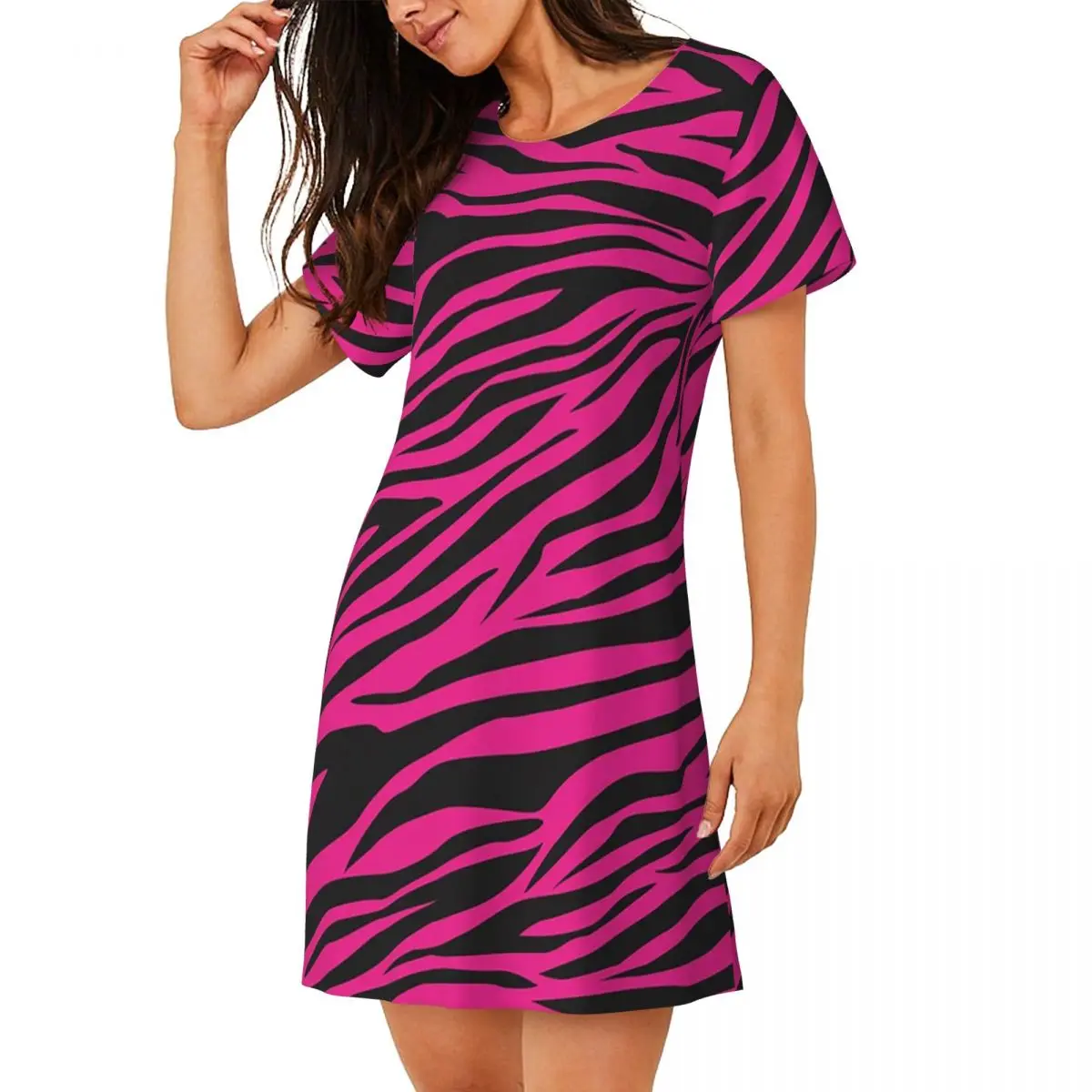 Custom Pink Zebra Print Short Sleeves Nightdress For Sleeping Sleepshirts Women Short Sleeve Nightgowns Soft Pajama Dress