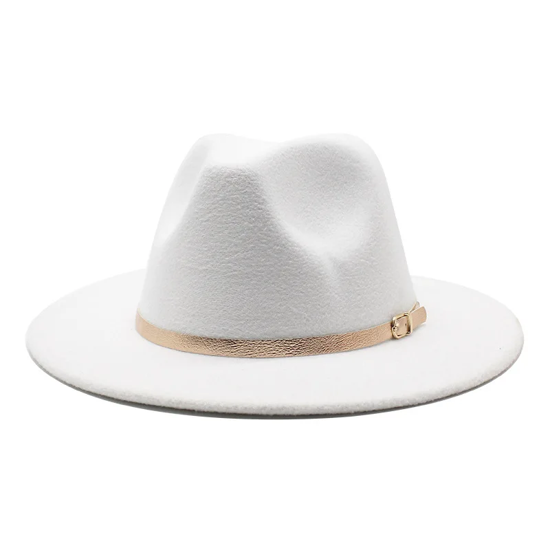 

European And American Style Autumn And Winter Broad Brimmed Hat Fashion Flat Brim Top Hat Men And Women Woolen JAZZ Fedora Hat