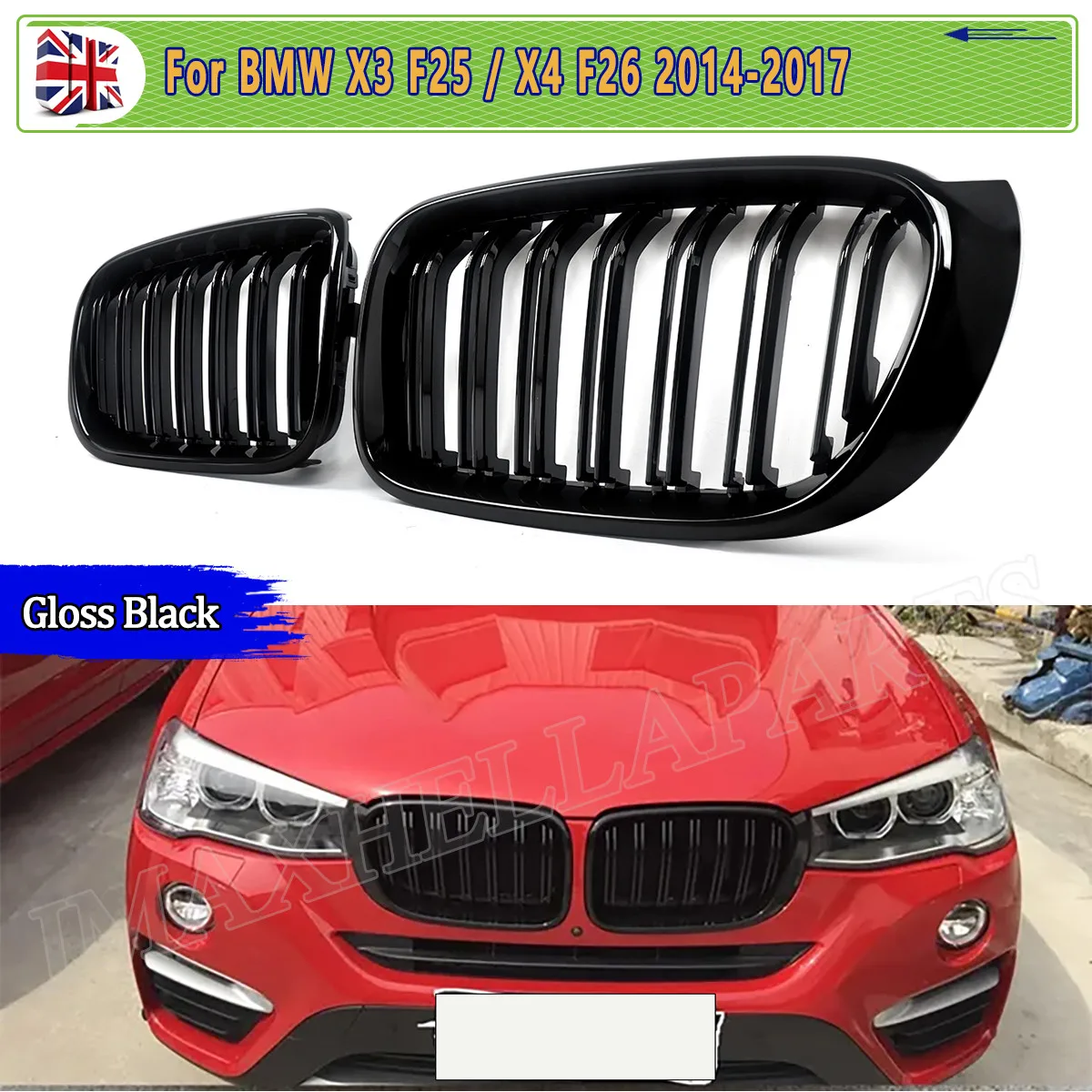 

Fit For BMW F25 X3 Front Kidney Grill Grille F26 X4 2014 2015 2016 2017 Automotive Middle Grille Double Line Gloss Black Trim