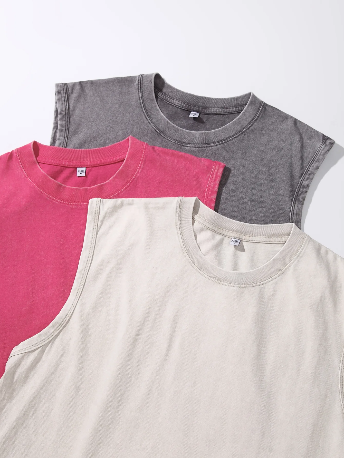 Regata masculina de algodão sem mangas, camisa muscular lavada vintage, ajuste solto, colete de verão S-2XL preto rosa cinza