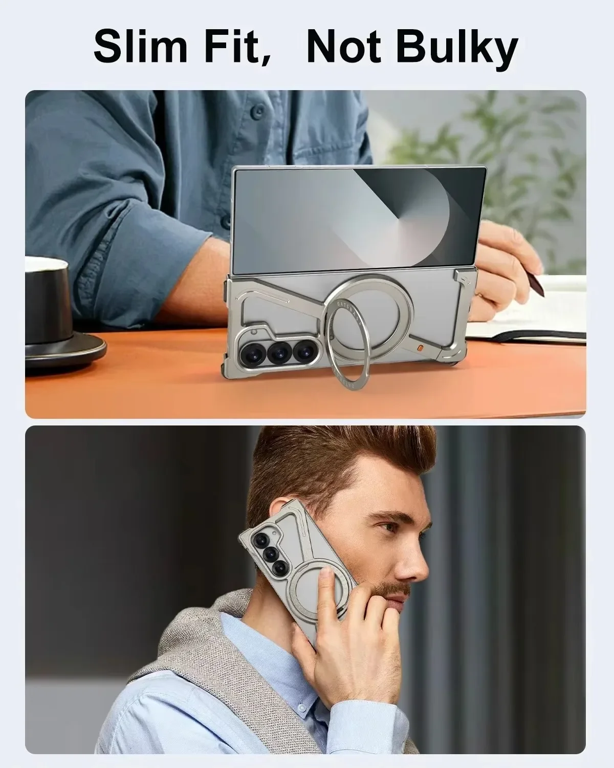Bezramkowe etui na telefon Oatsbasf do Galaxy Z Fold 7 6 5 z 360 ° Obrotowy stojak Magnetyczny metalowy aluminiowy, odporny na wstrząsy pokrowiec na telefon — zdjęcie produktu 6
