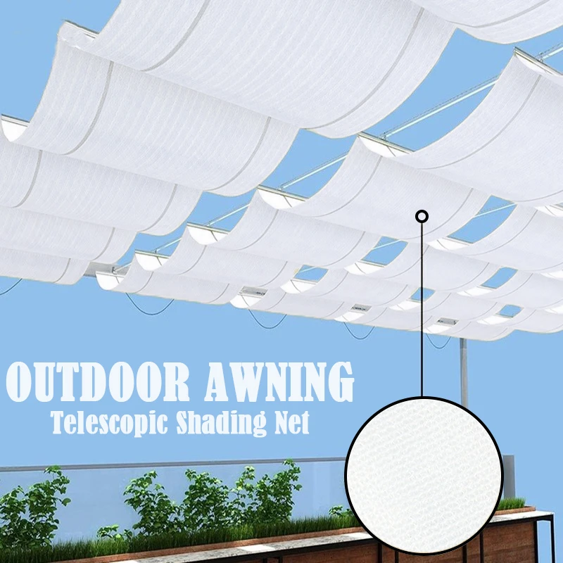 

WhiteTelescopic Outdoor Awning Anti-UV Wave Sunshade Net Courtyard Pergola Sun Canopy Retractable Swimming Pool Shading Sail