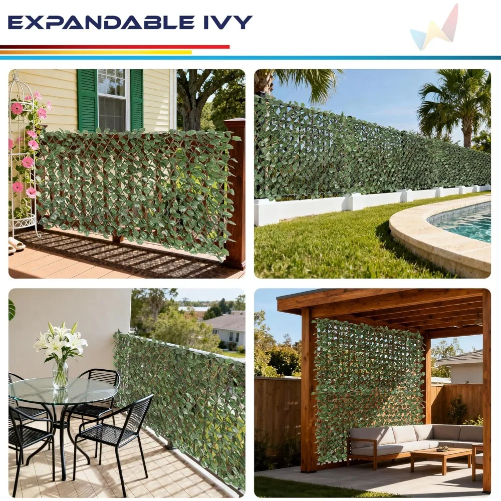 

Artificial Expandable Ivy Leaf Faux Leaves Privacy Fence Screen for Outdoor Indoor Backyard Patio Balcony.