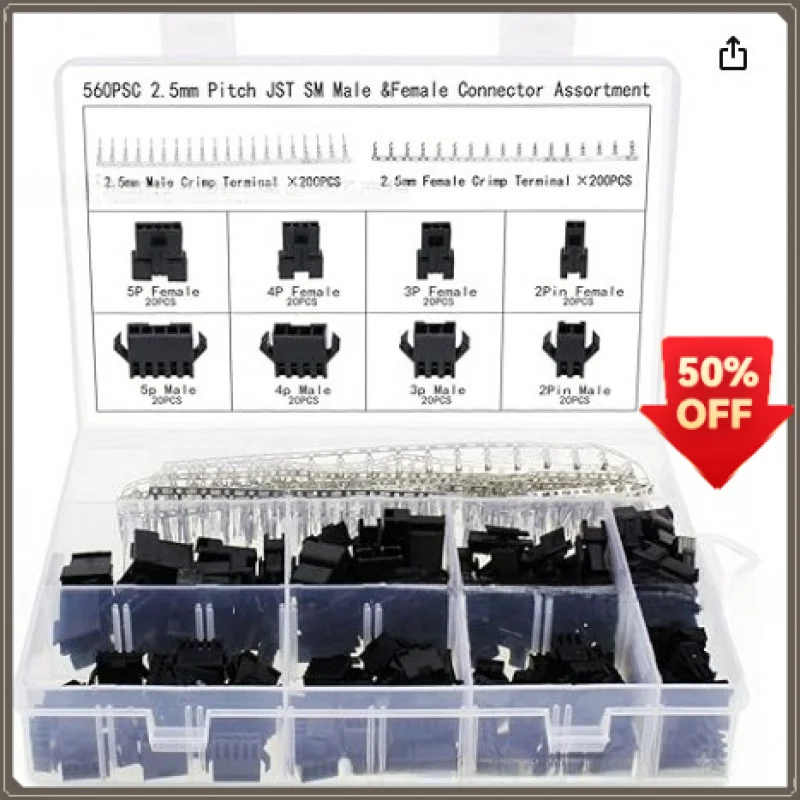 560PCS SM 2.54mm Connector Kit, 2/3/4/5PIN Male Female Terminal Assortment for Wiring