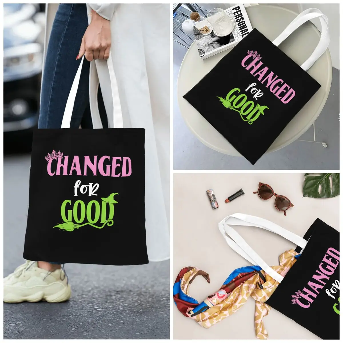 

Unisex For Good Wicked Handcrafted New Movie Fantasy Tote Bags Large Capacity Grocery Bag for Girl Handbags