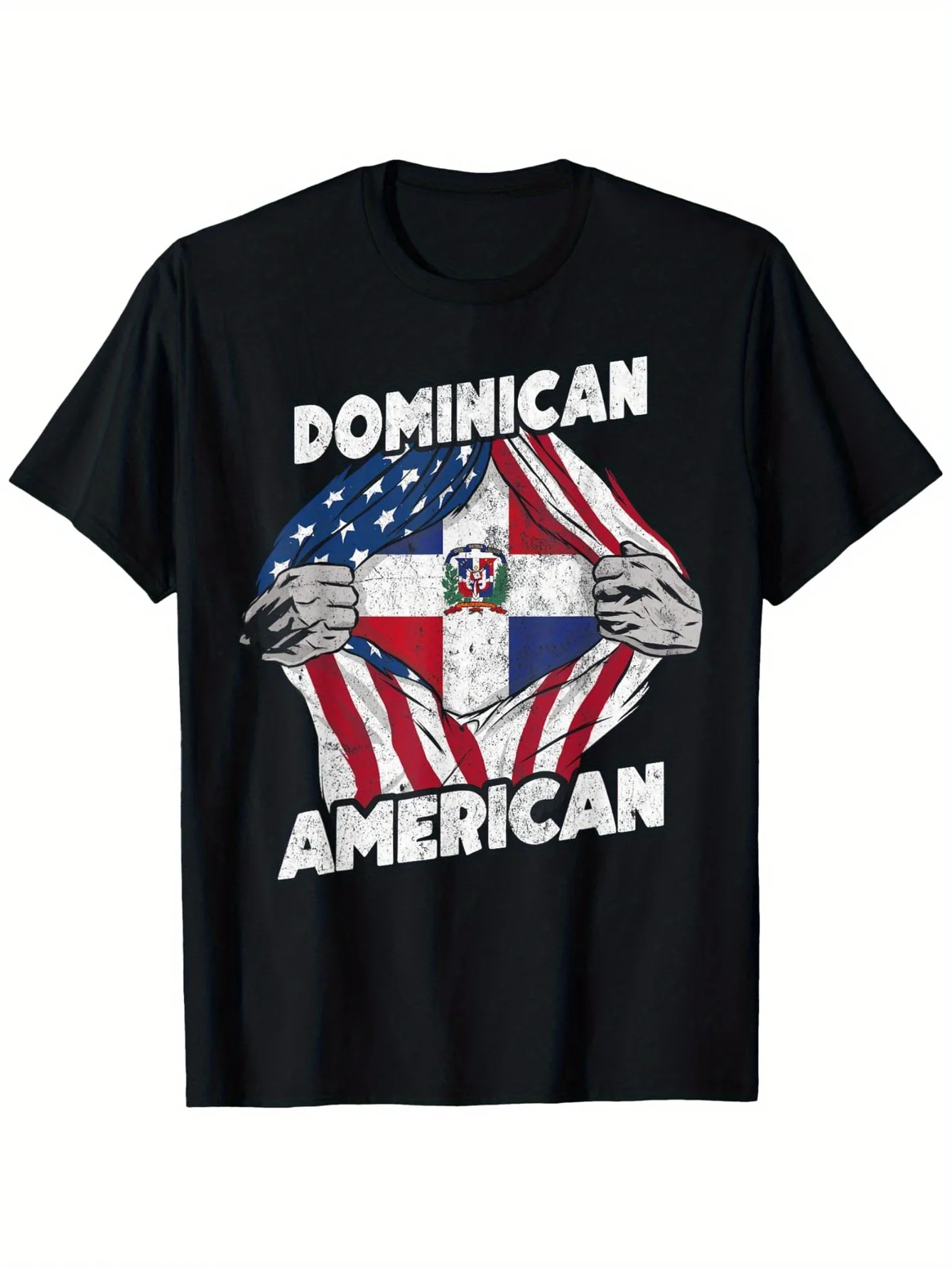 Proud Dominican & American Flag Graphic T-Shirt - 100% Cotton 180gsm Micro-Elastic Fabric, Regular Fit S-XXXL,
