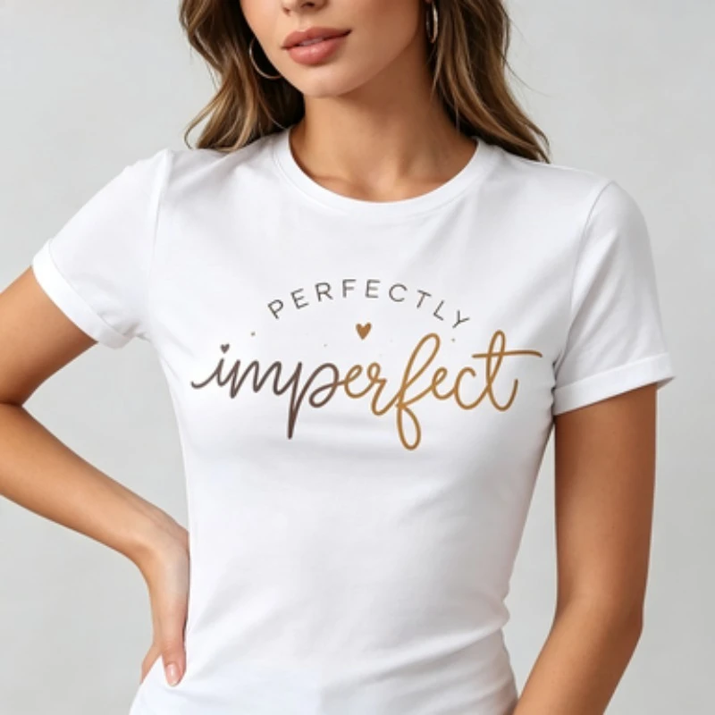 Female Summer Crew Neck Cotton T‑Shirt, Motivational Text Graphic Tee Simple Aesthetic Design Casual Daily Outfit For Ladies