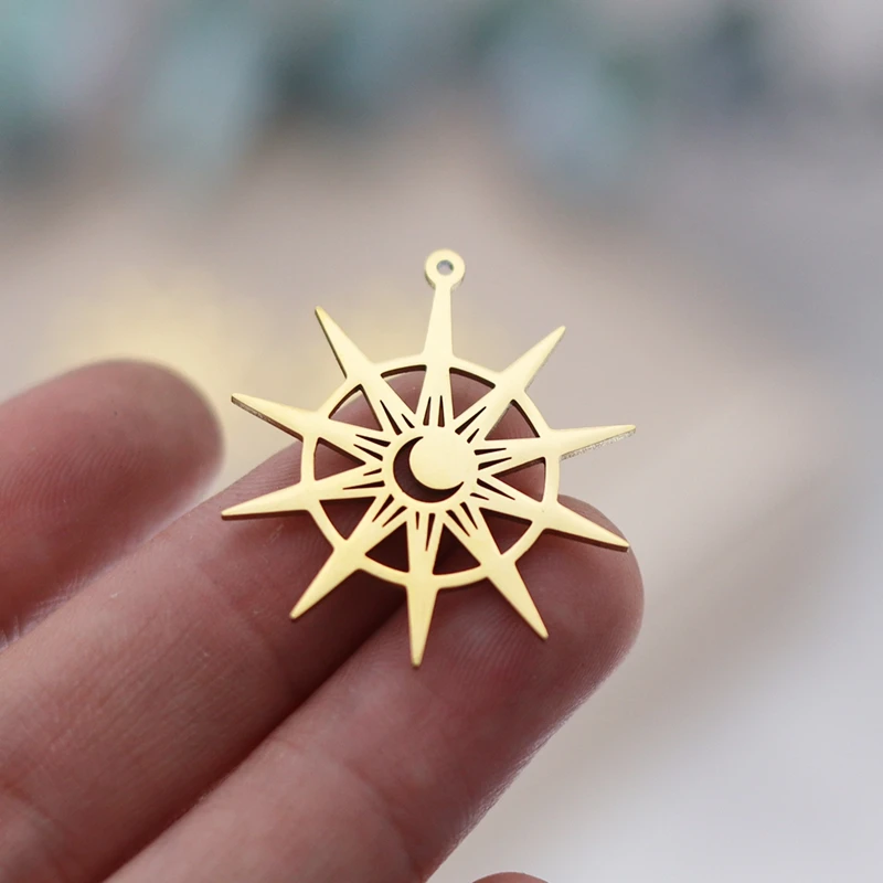3pcs Stainless Steel Casting Sun Moon Charms Sunburst Pendant Women DIY Making Earrings Necklace Bracelet Jewelry Accessories