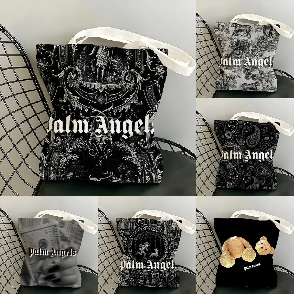 Storage Bags Double-Sided Printed Canvas Tote Bag Eco-Friendly Reusable Handbag Fashionable Structure Style P-Palm Angels