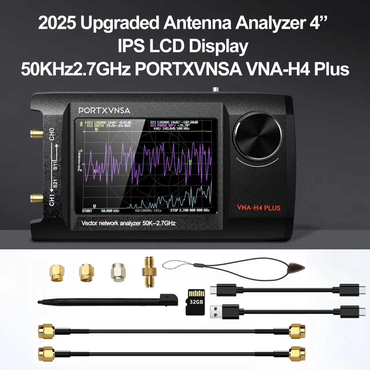 50KHz to 2.7GHz PORTXVNSA NanoVNA-H4 Plus VNA Vector Network Analyzer Antenna Analyzer
