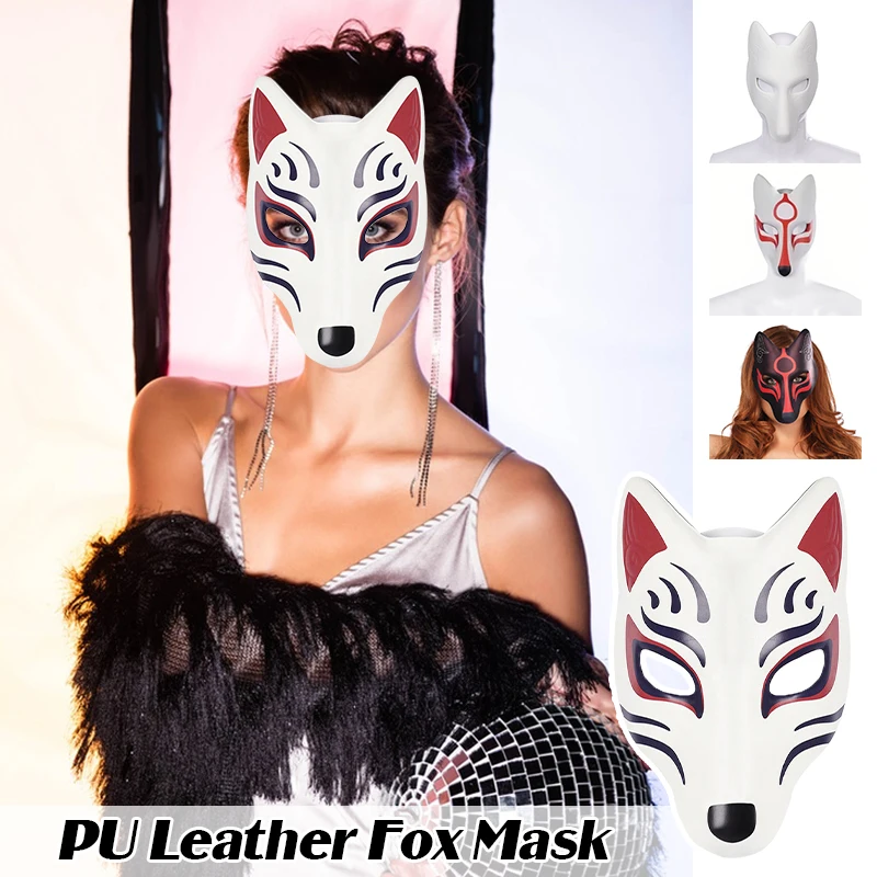 Hand Drawn Fox Mask DIY PU Leather Fox Mask  Hand-painted Japanese Anime Classic Party Halloween Cosplay Props