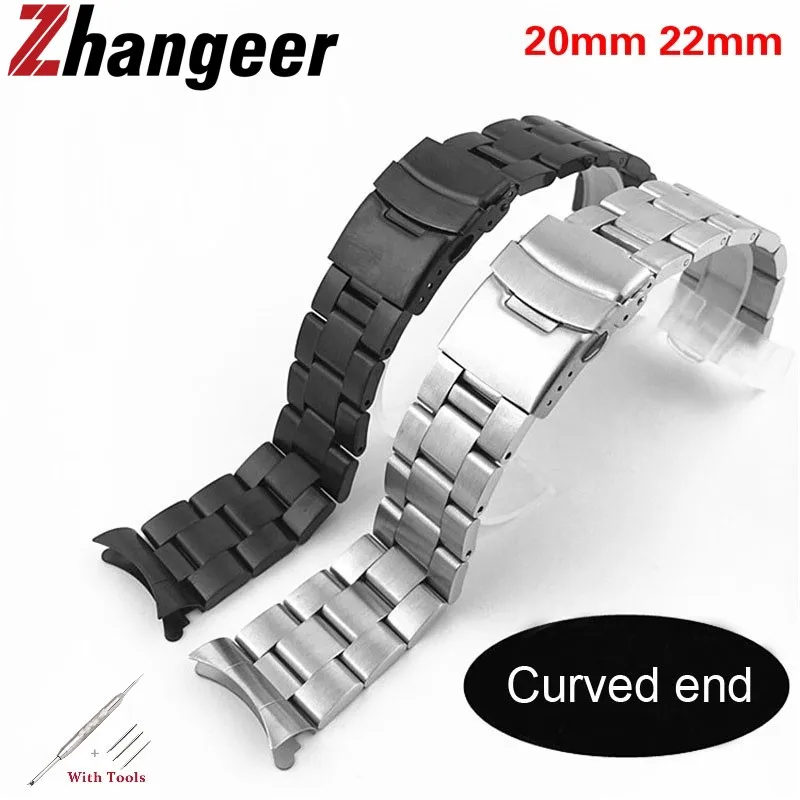 22mm 20mm gebogenes Ende massives Edelstahl Uhren armband mattes Metall armband Armband für Armbanduhr Zubehör mit Werkzeug