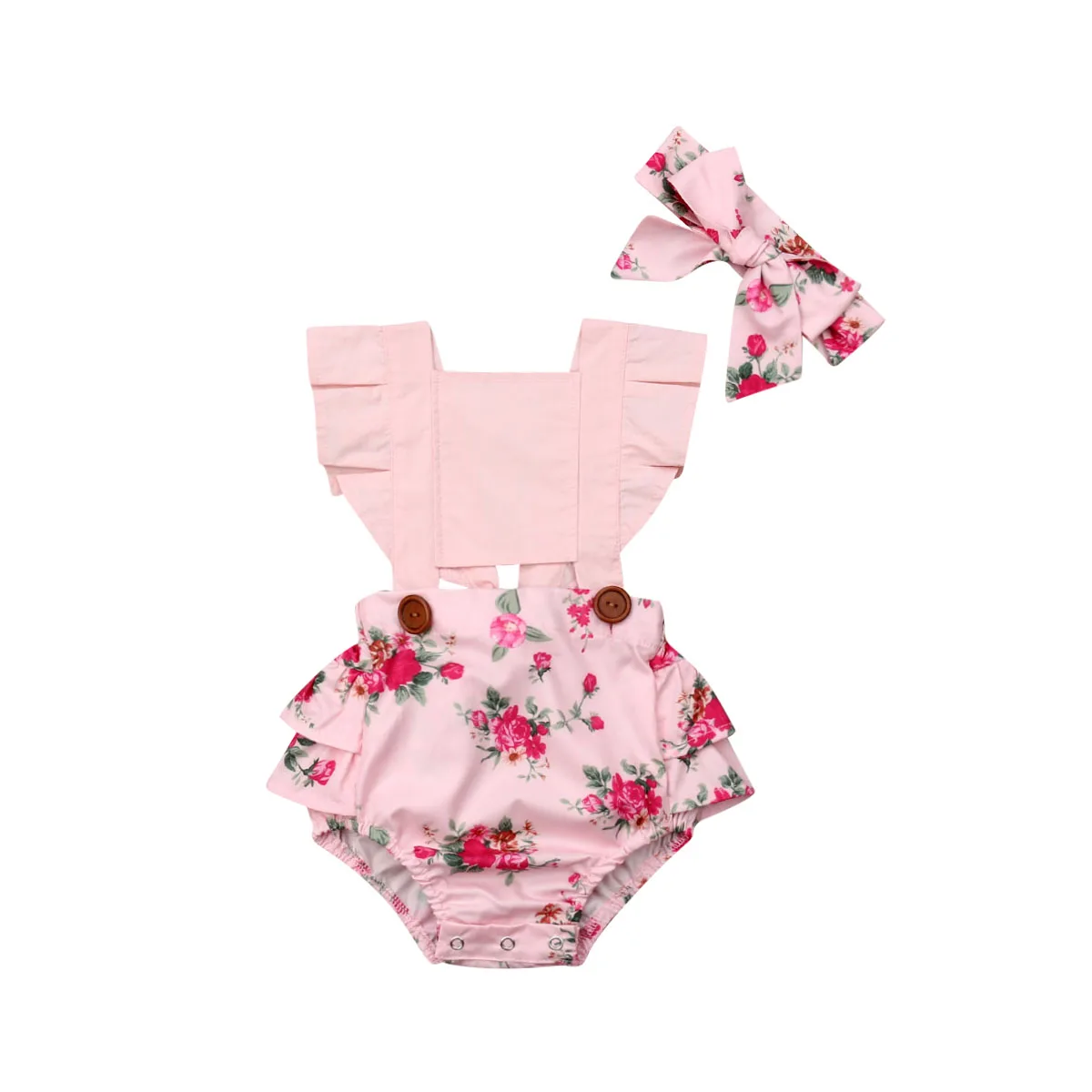 0-24M Baby Girl Flower Ruffle Romper Newborn Backless Jumpsuit Headband Girls Sunsuit Outfit 2pcs Baby Summer Clothing