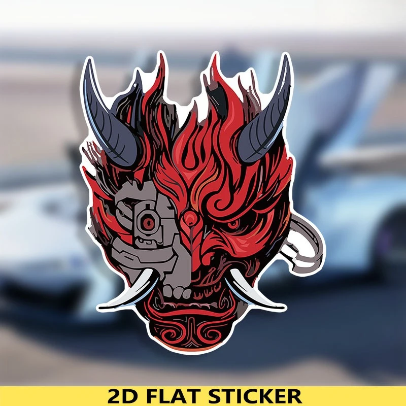 

Cyber Oni Demon Emblem Sticker - Cool Decor for Collectibles, Toolboxes, Music Cases, Fit for Cyberpunk & Japanese Art Lovers