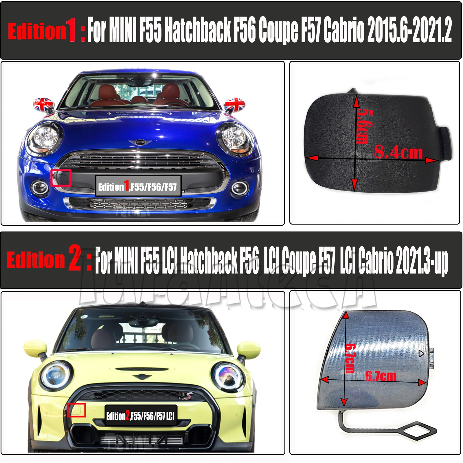 Front Tow Cover for MINI One Cooper F55 Hatchback F56 Coupe F57 Cabrio D S JCW First bumper Hook Towing Eye Cap