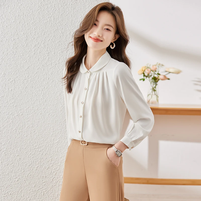 NAVIU Women\'s Blouse Long Sleeve Shirt Chiffon Blus Spring 2024 Fashion Long Sleeve Female Elegant Office Ladies Casual Work Top