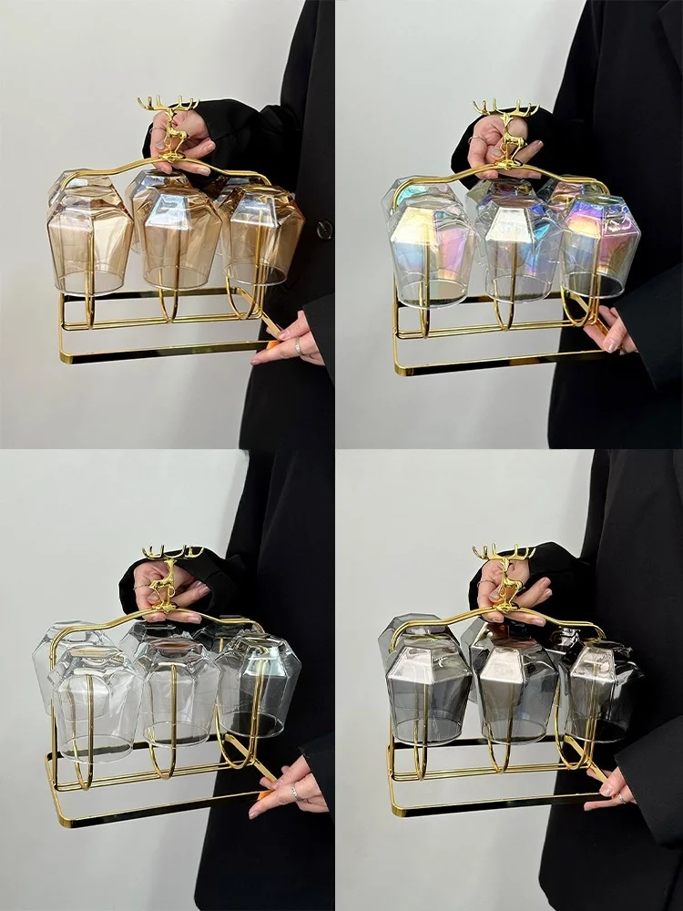 

Glass Cup Holder Set Home Drinking Cup Storage Ra Nordic Sle Pure Color Beverage Set Gold Deer Cup Holder Set 4 Pieces
