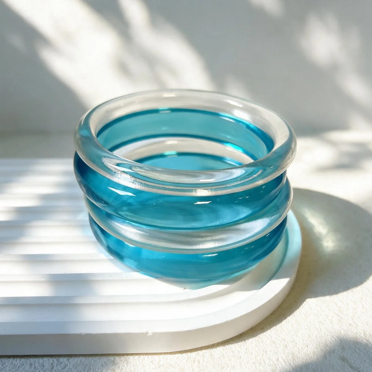 4Pcs/Set Punk Transparent Blue Resin Acrylic Geometric Bracelet Set for Women Chunky Wide Bangles Trendy Hip Hop Jewelry Gifts