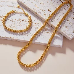 Copper Gold Plated Chain Bracelet Necklace Set Women's Hip-Hop Fashion Waterproof Jewelry Colorfast Accessories Wholesale