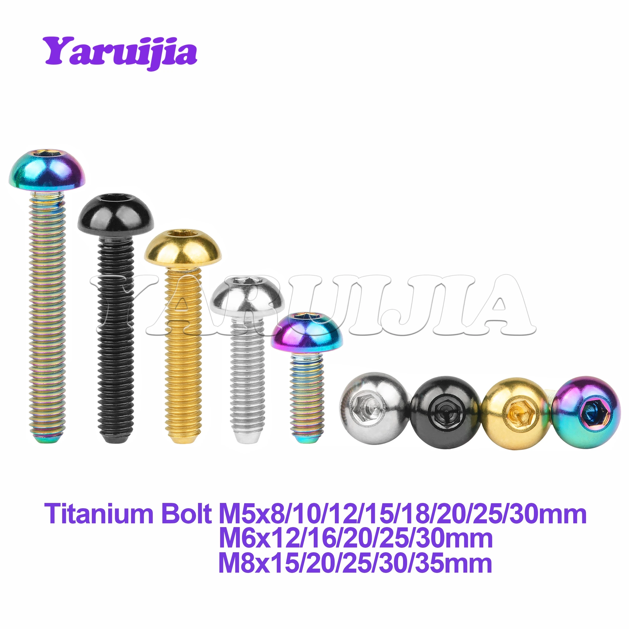 Yaruijia Titanium Bolt M5/M6/M8x8/10/12/15/16/18/20/25/30/35mm Half Round Head Allen Head Screws for Road Bike Parts