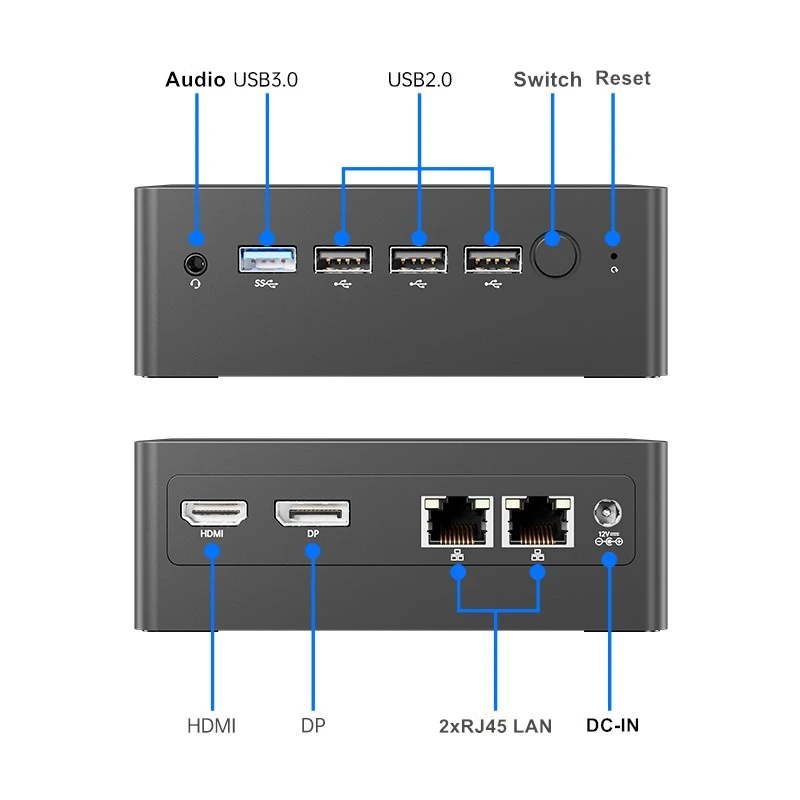 데스크탑 게임용 미니 PC 컴퓨터, 인텔 N100 쿼드 코어, LPDDR5, 16GB, 8GB, 4800Hz, 윈도우 11, 2xRJ45 LAN, HDMI2.0 DP, 2x4K, 4 * USB, 12 세대