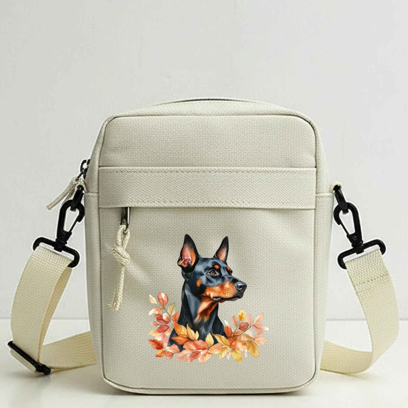 Lightweight Crossbody Shoulder Bag for Men with Doberman Print Detachable Strap Zipper Closure for Travel Cycling Outdoor