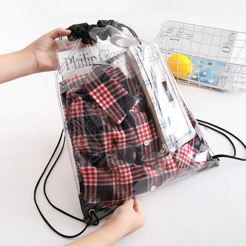 Bolsa de lavado impermeable transparente, bolsa de viaje con cordón, bolsa de playa, almacenamiento portátil deportivo, mochila de ropa sucia