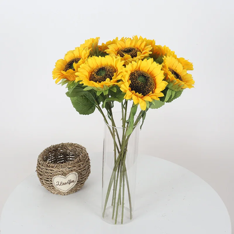 Künstliche Sonnenblumen-Stiele für Hochzeitssträuße, Gartenpartys, Feiertage, Innenräume, Esstische, Vasen, Fensterbänke und Türverzierungen