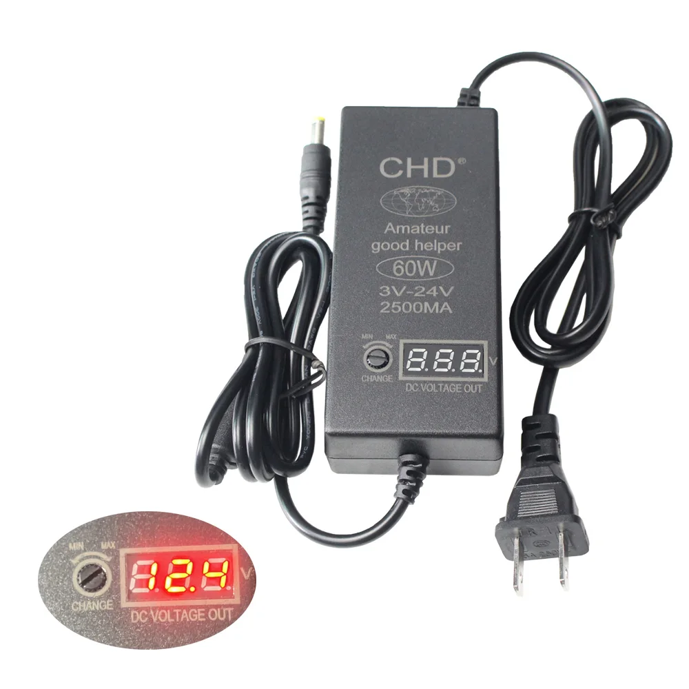 

New with indicating voltage AC220V to 3V, 5V, 6V, 7V, 12V~24V universal power supply 2.5A~MAX 5A digital display adapter DC2.5MM