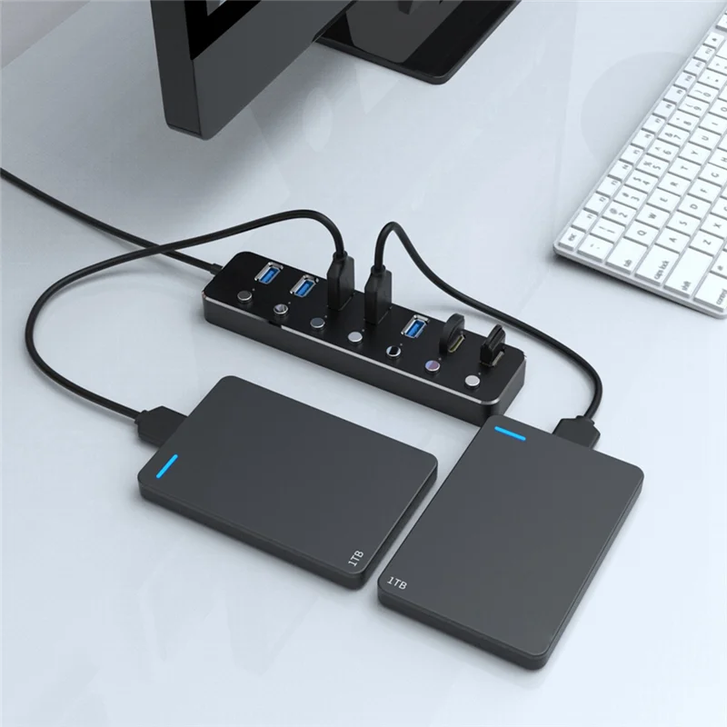 

Адаптер питания USB 3.0, 7-портовый разветвитель из алюминиевого сплава, набор USB-концентраторов 3.0, вилка стандарта США B