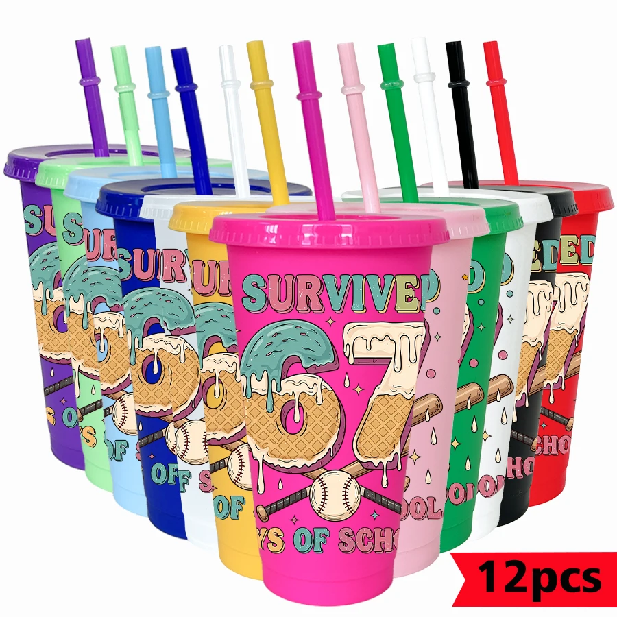 

12Pcs/lot 67 Series Ice Cream Baseball 26oz Colorful Plastic Tumbler Birthday Party Drinkware Homecoming Water Cup