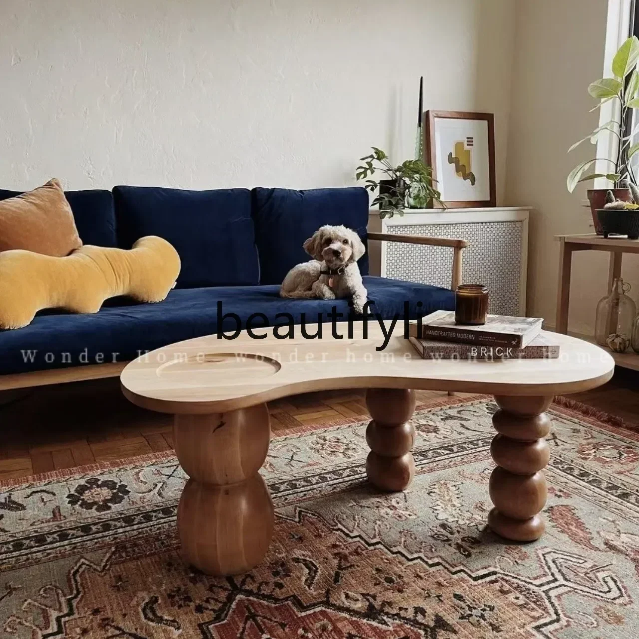 

SS S7486 Medieval solid wood mango coffee table log color modern simple living room special-shaped tea table homestay coffee tab