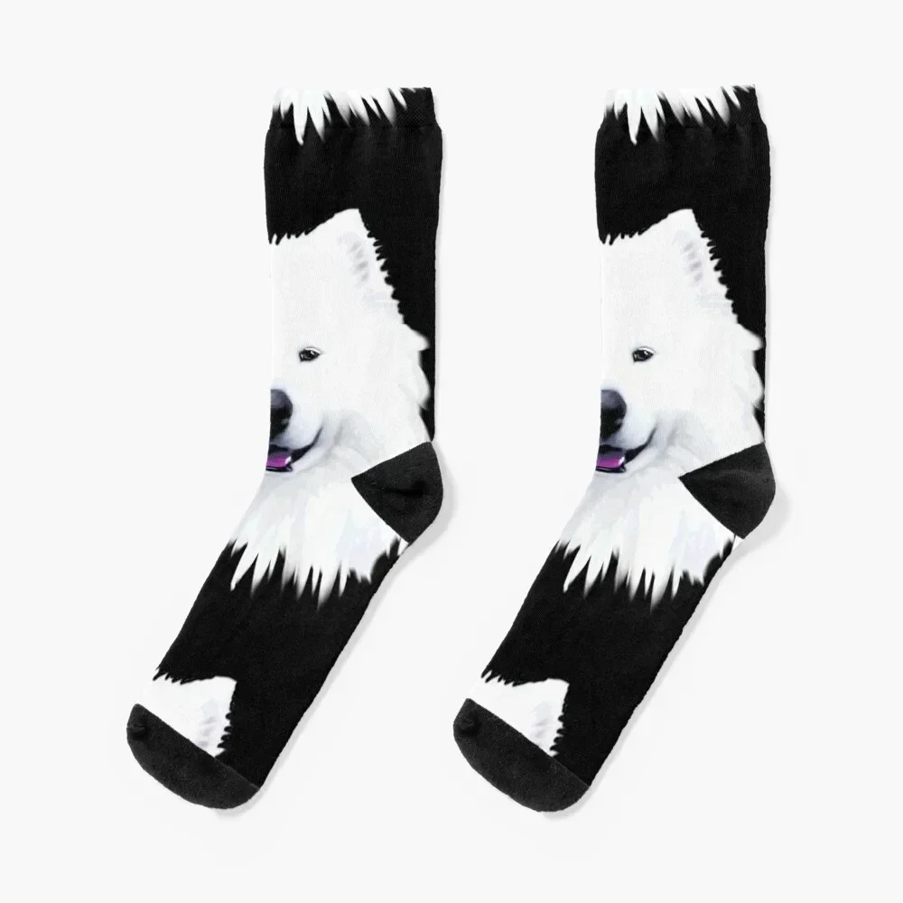 Smiling White Samoyed Dog Face Painting Socks men cotton high quality Novelties Socks For Girls Men's