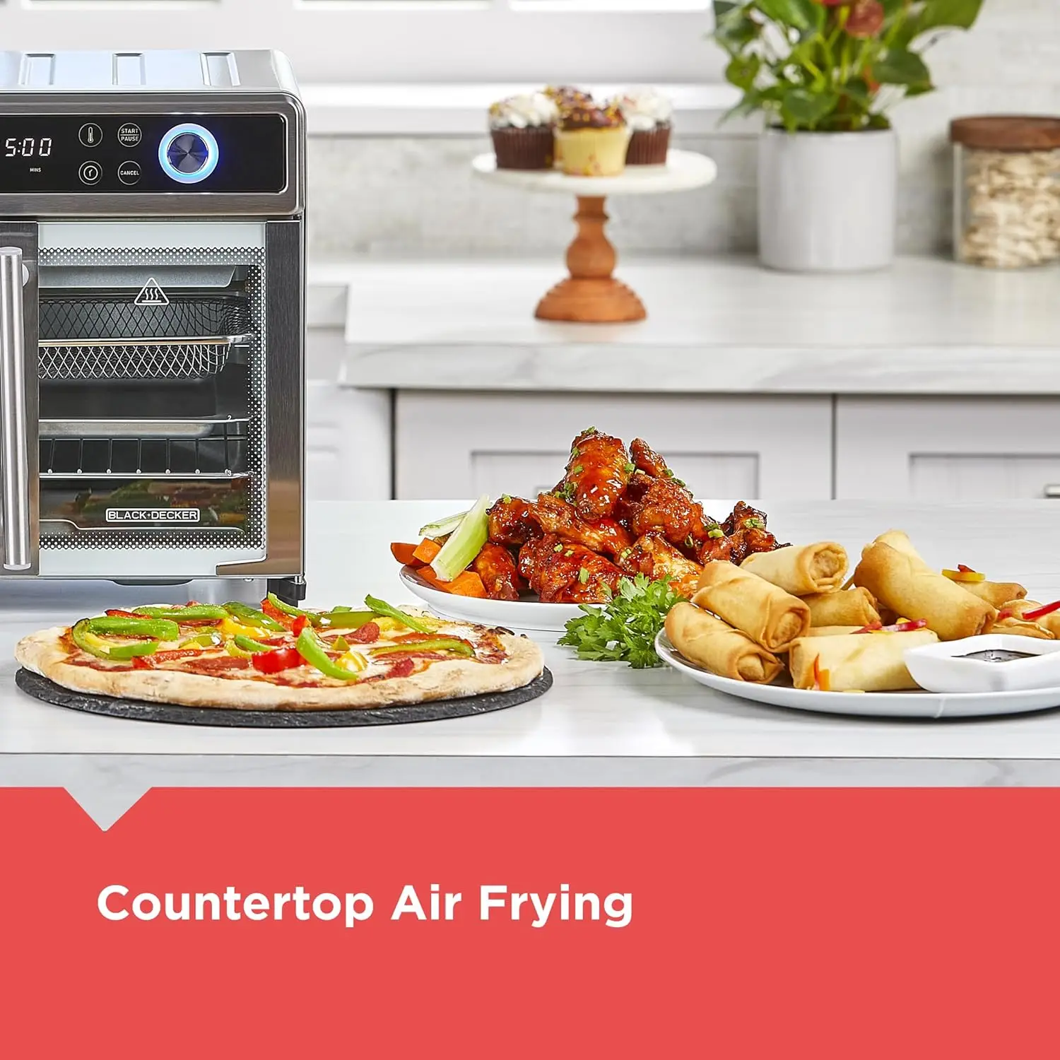 Crisp 'N Bake French Door Air Fryer Forno, TO62D5-1SD, 12 Funções de Cozinha, Temporizador de 60 Minutos, Air Fry com Tecnologia de Convecção