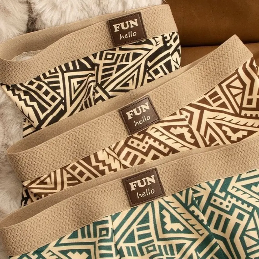 3 szt. Oddychające Plus Size męskie bokserki w paski bezszwowe majtki z nadrukiem średnio wysoka talia spodenki w stylu etnicznym kalesony męskie